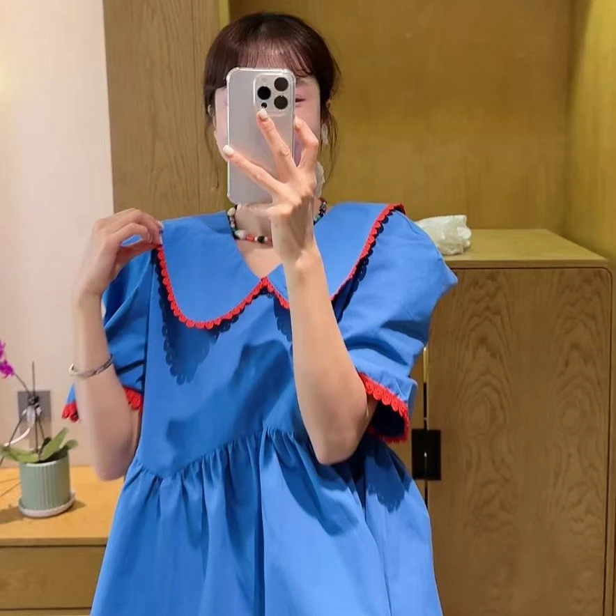 2025-9044女衬衫韩系气质花边娃娃领不规则宽松泡泡袖荷叶边衬衫