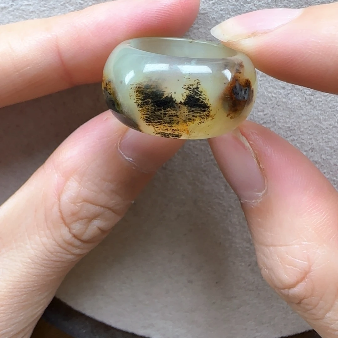 蛇纹石玉未镶嵌戒指15码
