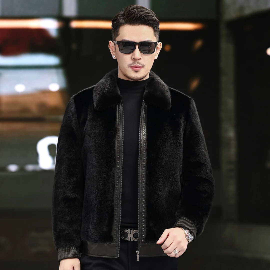 貂皮大衣整貂外套短款皮衣夹克男真鹅绒羽绒山羊皮水貂外套27705