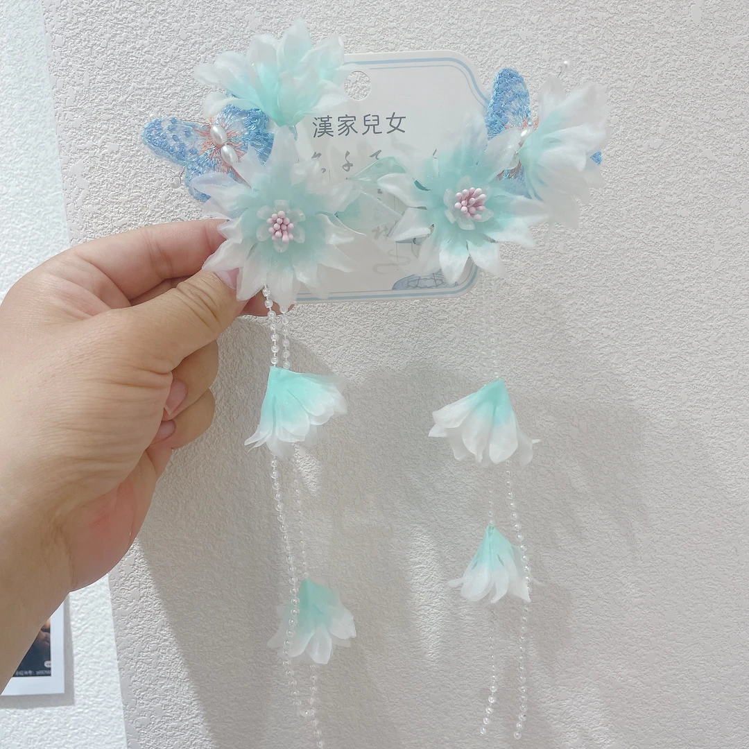 SH-4550【满9.9飞】古风蝴蝶仿真花流苏发夹对夹