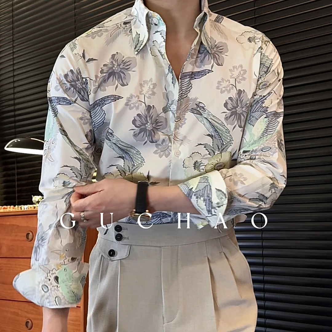 【Gc-古潮】--上新-男士轻奢%100纯棉高级感印花休闲衬衫