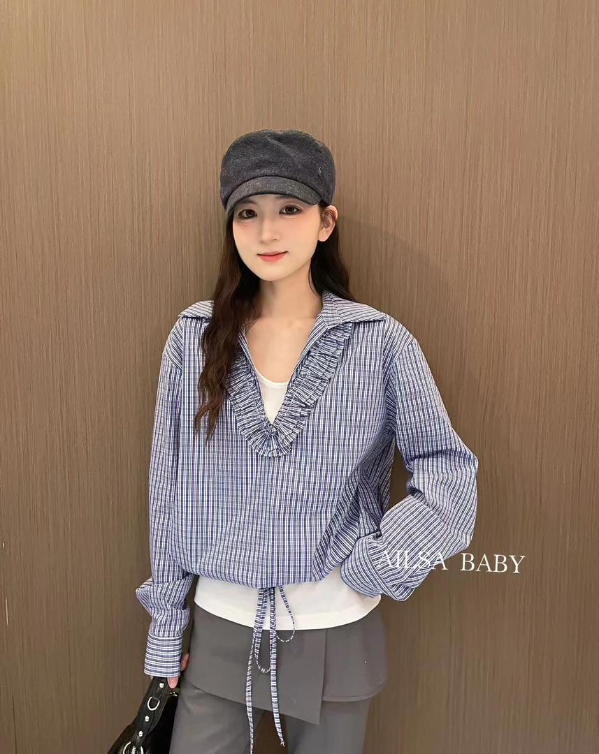 【AILSA BABY】欧货格子V领衬衫➕吊带背心两件套/31901A