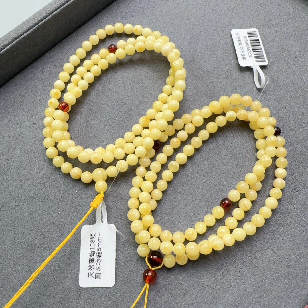天然蜜蜡108颗圆珠项链5mm+多样性发一