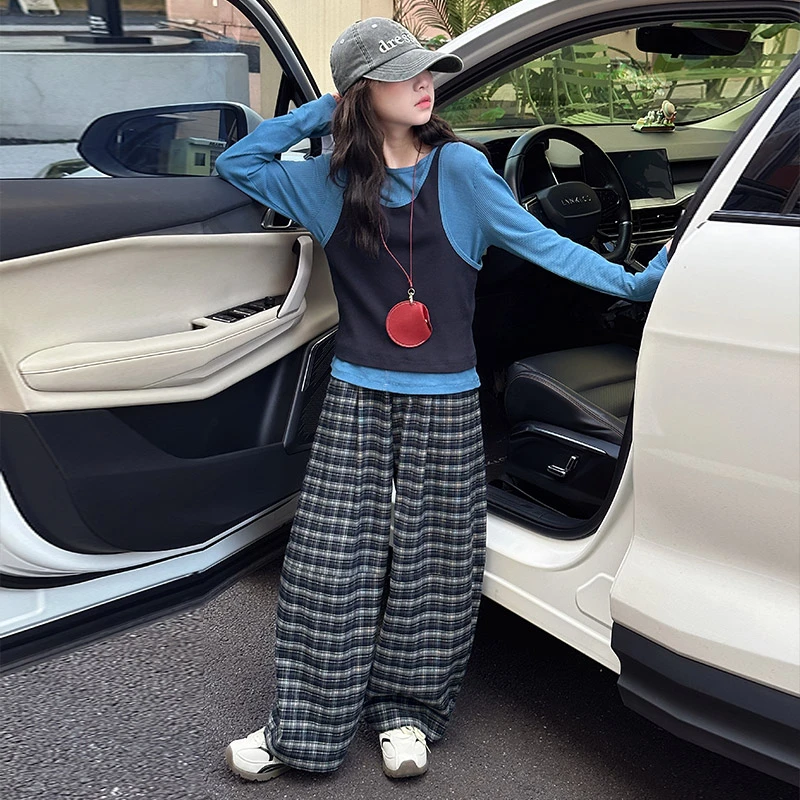 女童套装2025秋装6-12岁儿童秋季洋气时髦女孩超百搭打底衣三件套