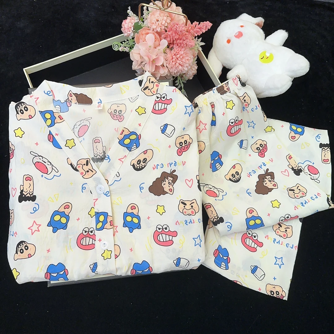 睡衣女2025年春秋季新款薄款长袖长裤V领甜美卡通可爱家居服套装