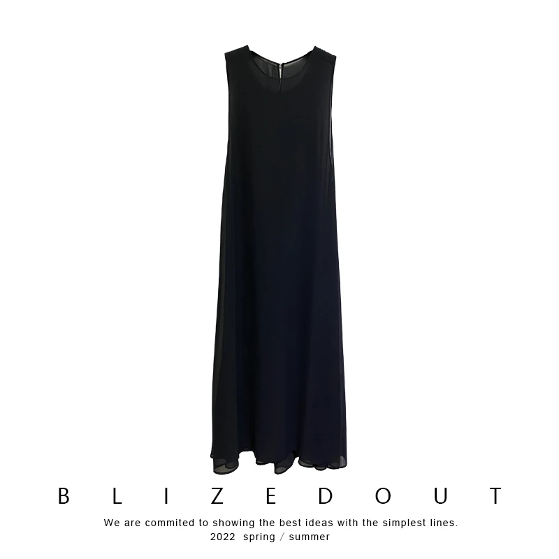 笔里【BLIZEDOUT】原创设计 522 黑色无袖圆领长款连衣裙