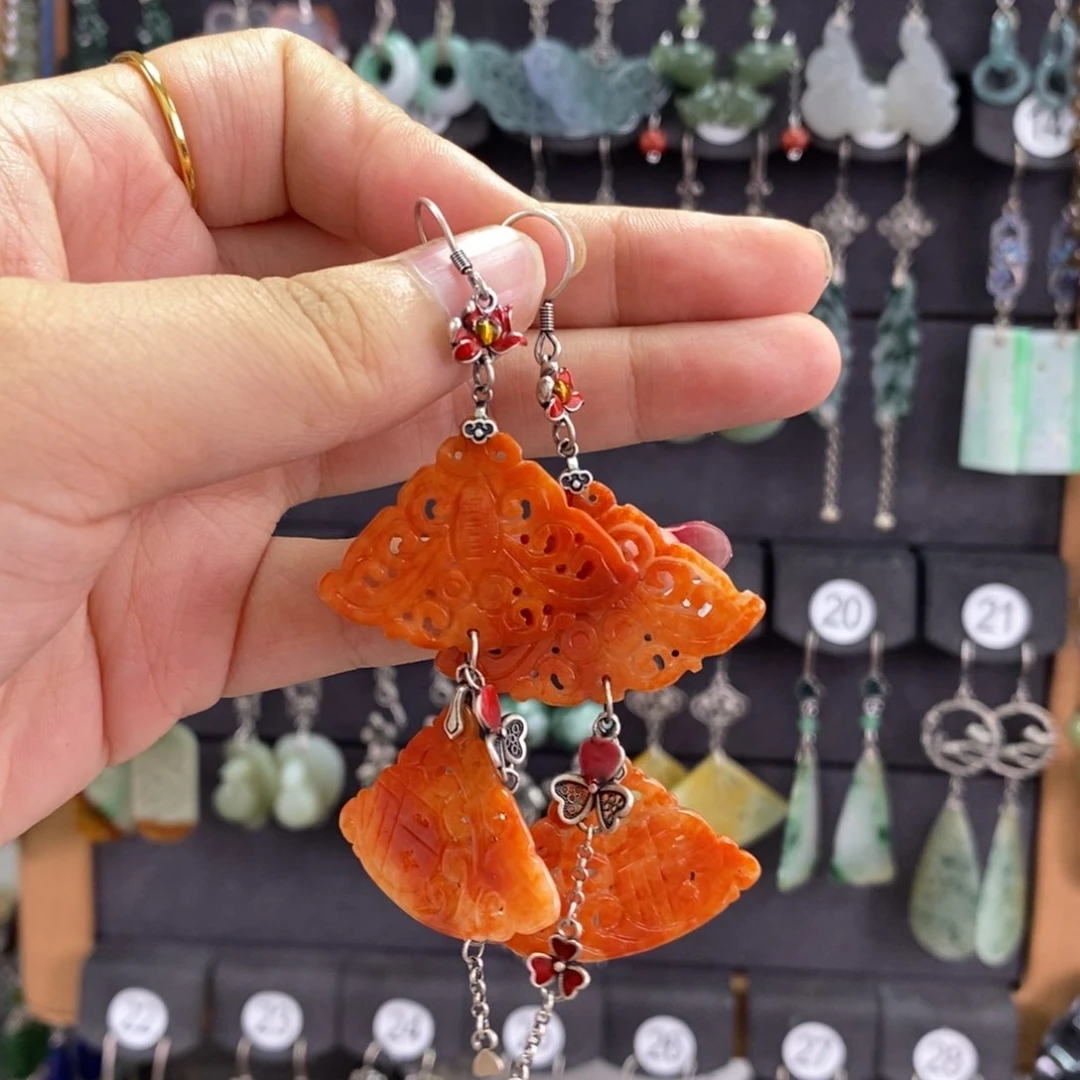 翡翠银S925镶嵌耳饰暖***爱X25