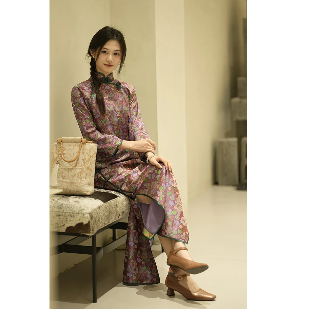 丘美【葫芦缠枝纹】38姆米蜀杭锦新中式无省修身手工古法旗袍