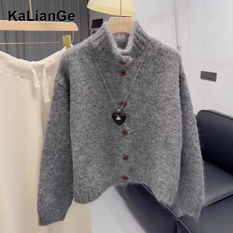 卡莲格/韩系慵懒风半高领休闲毛衣女2026秋冬加厚复古百搭针织衫