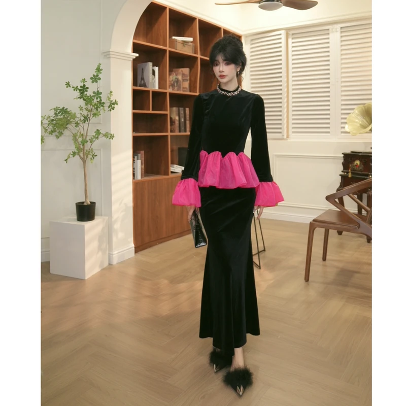 【JANE·简】2025春秋新款女装轻熟风气质V领收腰连衣裙21573