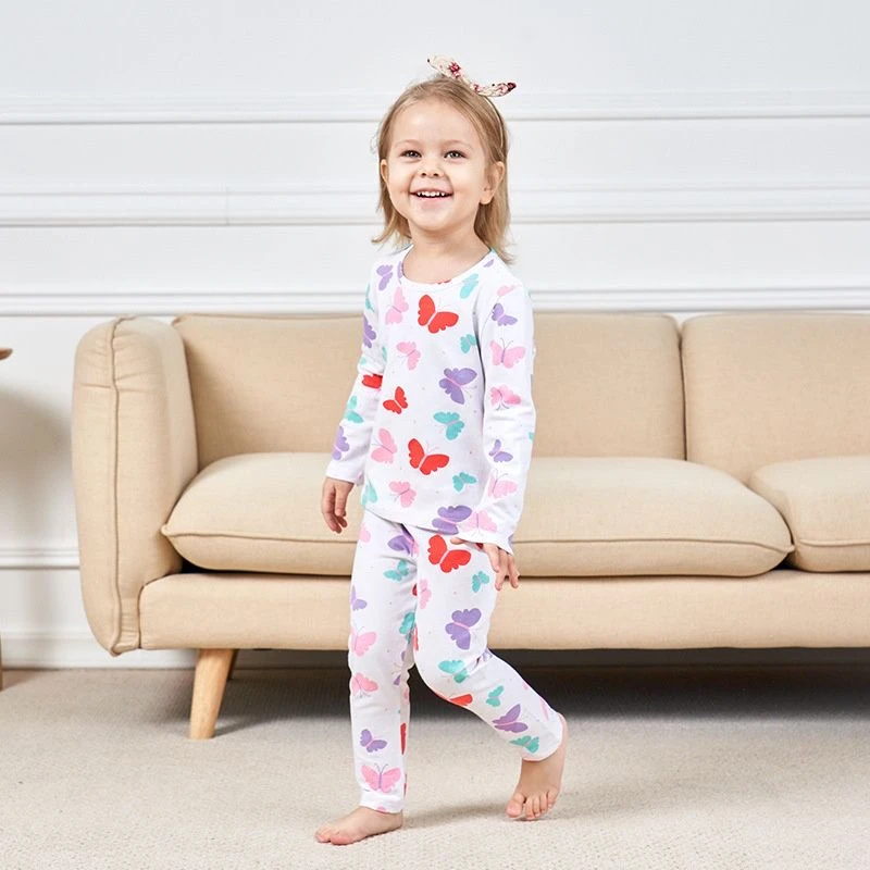 03儿童春秋新款柔软亲肤棉棉卡通蝴蝶长袖家居服套装
