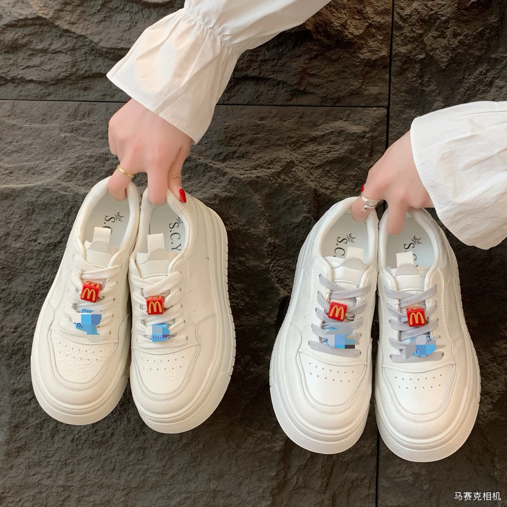 欧洲站松糕厚底板鞋女小个子真皮小白鞋2025春季新款休闲女鞋