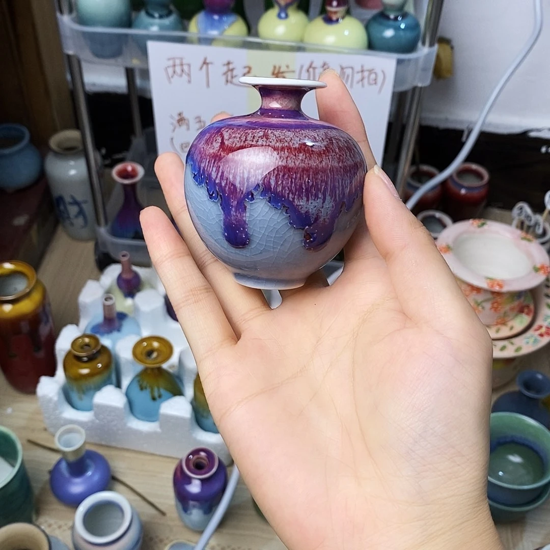 摆件巴掌大不插花景德镇高温陶瓷小花器
