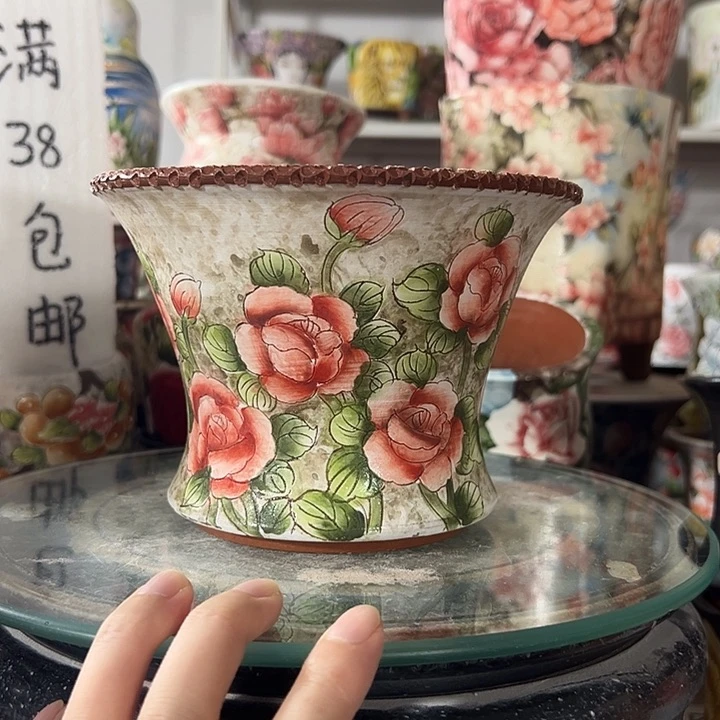 景德镇手绘花盆满38包邮偏远地区除外