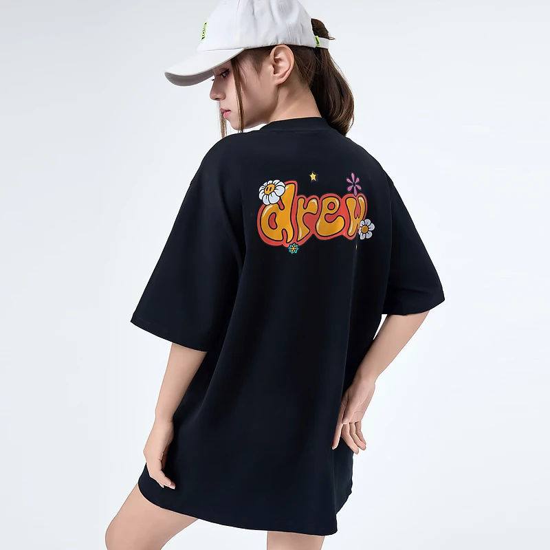 Drew medm字母花朵短袖T恤衫纯棉宽松欧美潮牌贾斯汀男女情侣上衣