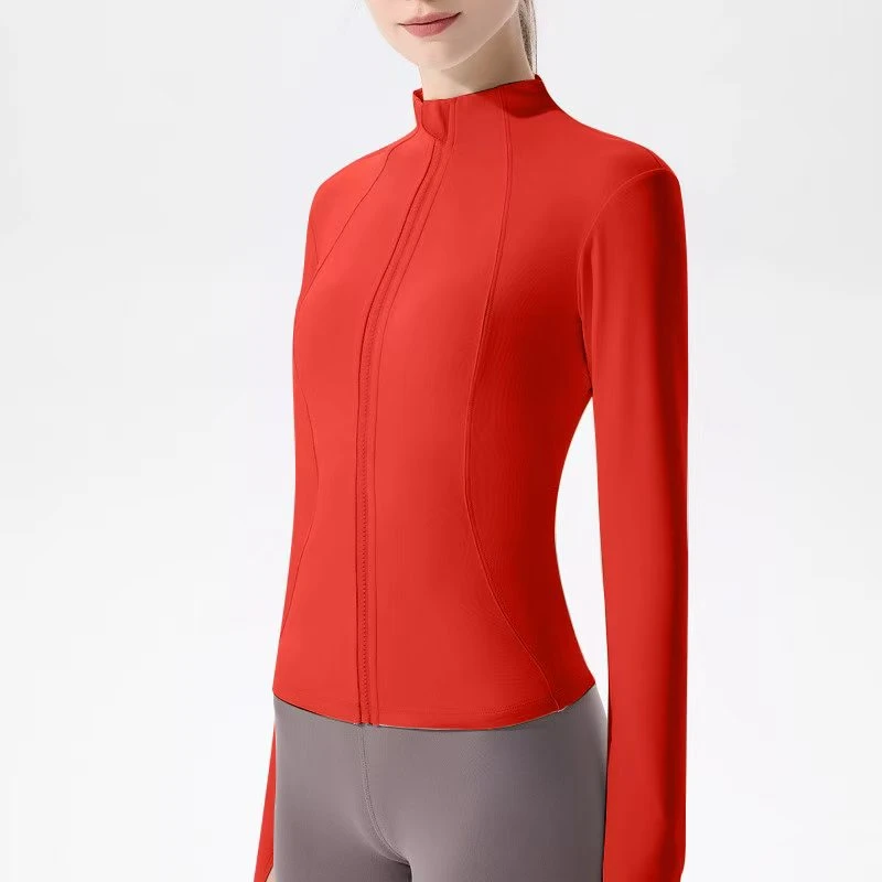 秋冬跨境欧美裸感瑜伽服长袖女拉链运动修身瑜伽外套健身服上衣