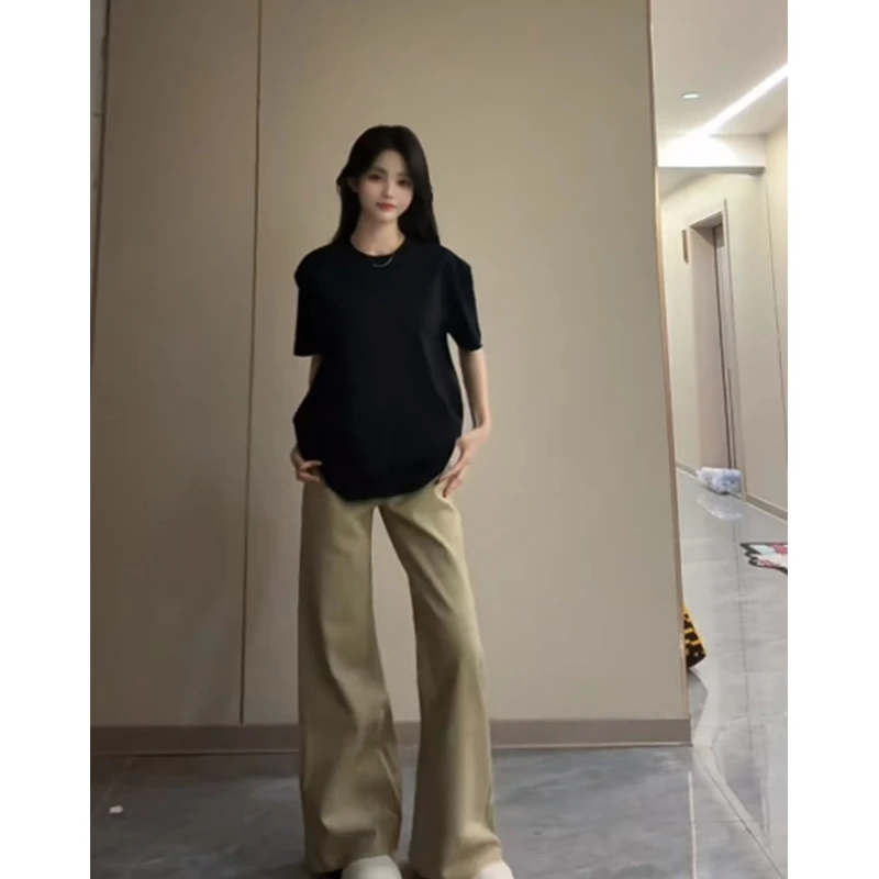 圆领宽松纯棉短袖2025夏季爆款女装慵懒风超好看纯色简约半袖上衣