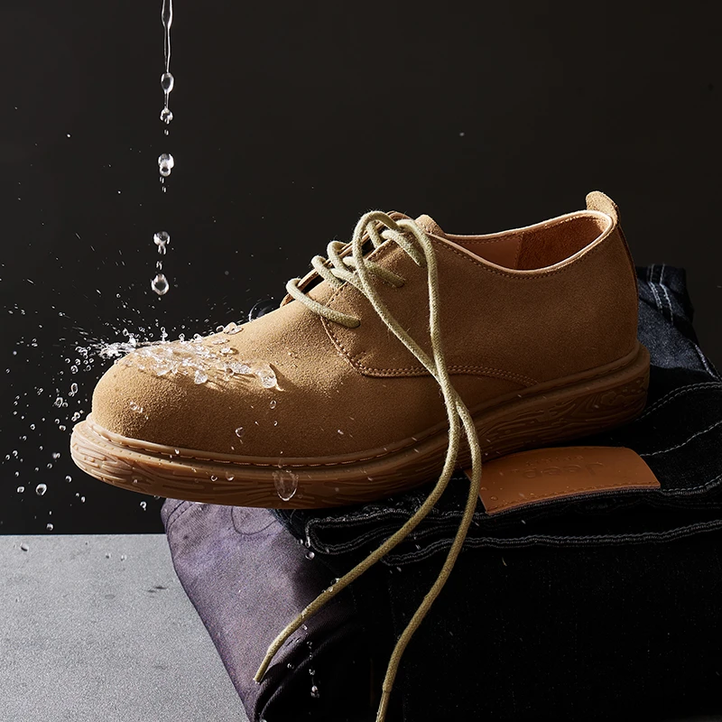 进口防水反绒牛皮低帮德比鞋英伦风真皮男鞋户外复古工装男鞋