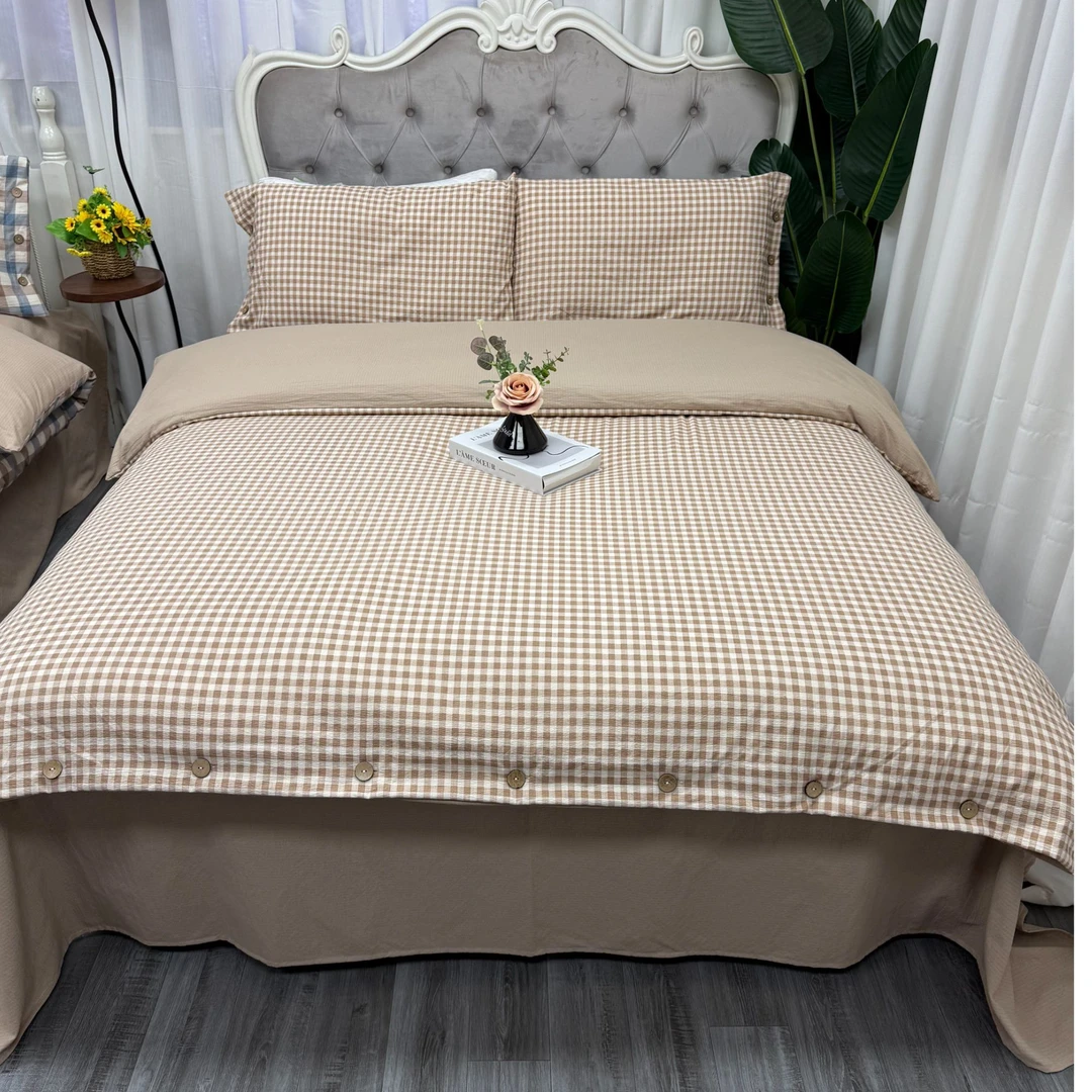 2025重磅A类纽扣款棉套件亲肤色织水洗棉四件套单双人床单床笠款