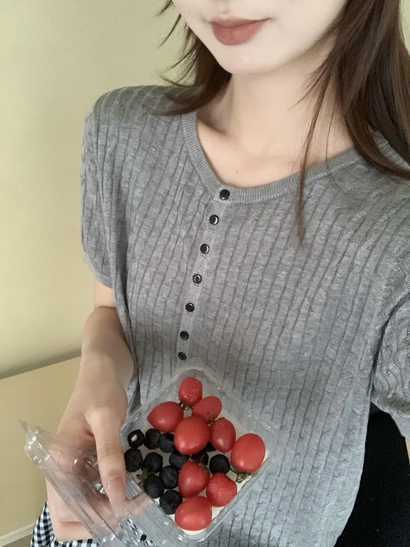 【DUODUO 509972】莱赛尔圆领针织T恤夏季新款女宽松慵懒针织衫