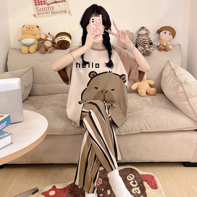 女童睡衣夏季2025新款儿童纯棉家居服套装女孩薄款短袖长裤空调服