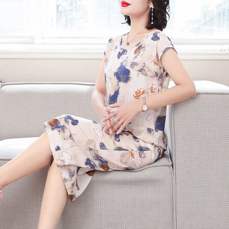棉绸套装夏季外穿新款时尚宽松洋气大码休闲显瘦人造棉短袖两件套