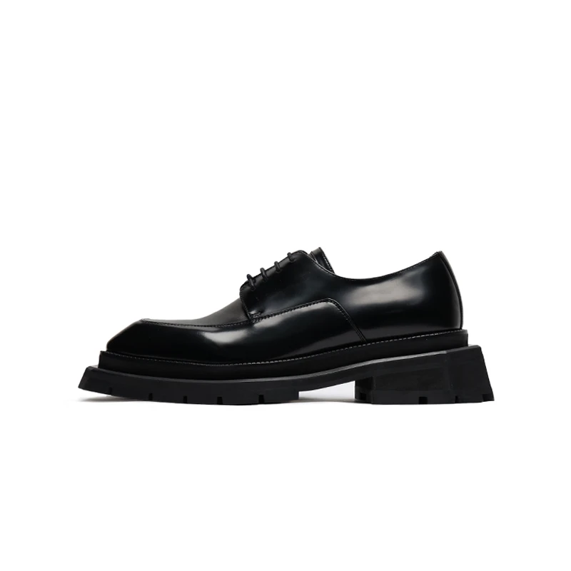 viplander方头小众黑皮鞋143201进口拼接牛皮男士休闲德比鞋男