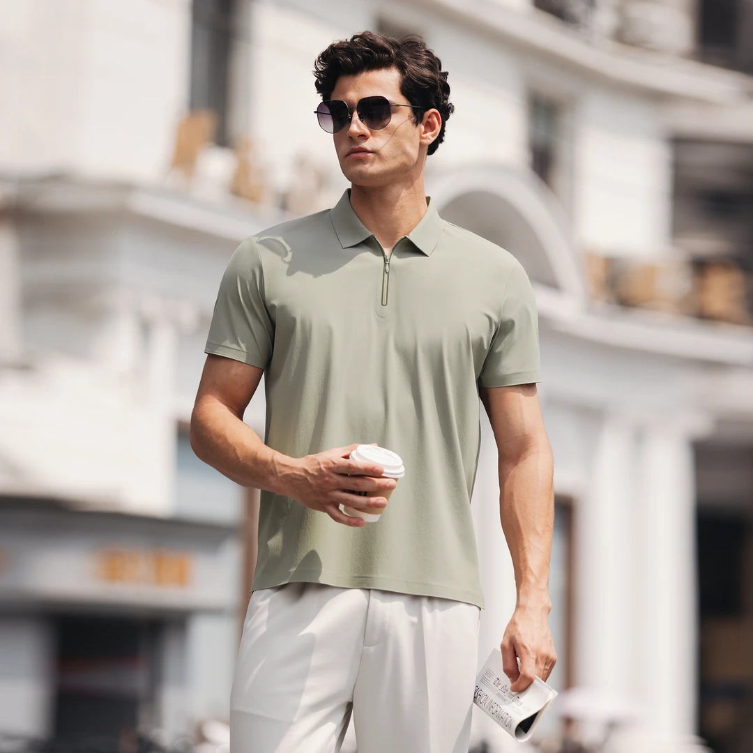 液氨冰丝7A抗菌男士速干衣半拉链翻领短袖t恤男2025夏polo衫领口