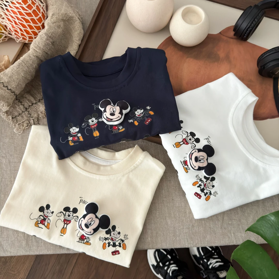 2025新款纯棉休闲百搭双纱米奇立体短袖