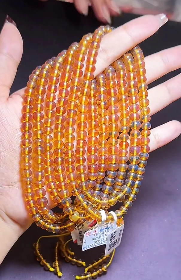 【齐福珠宝】6mm抚顺琥珀老矿豆油红108佛珠（多样性发其一）