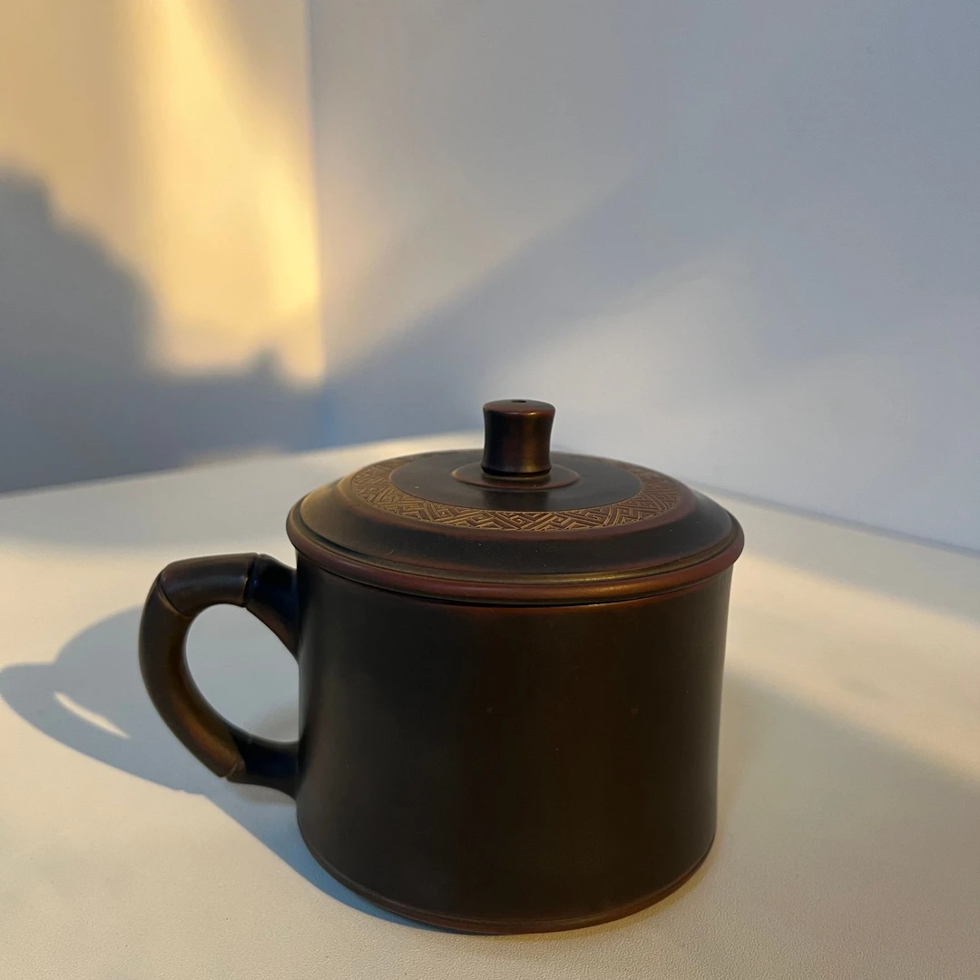 矮款壮锦元素纹水杯坭兴陶手工茶杯
