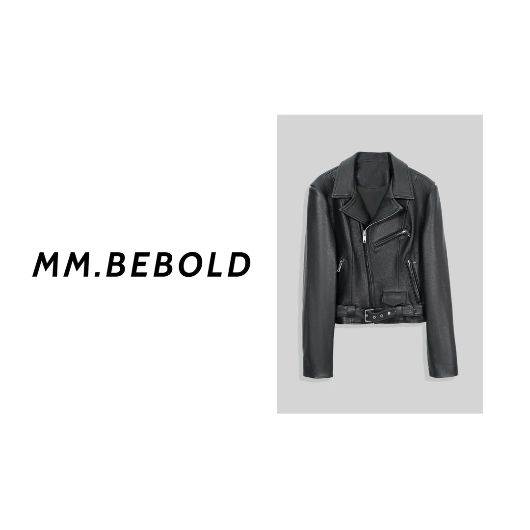 【妙姐精选】暮夜之诗 羊皮100 翻领斜拉链短款皮外套MKF24193