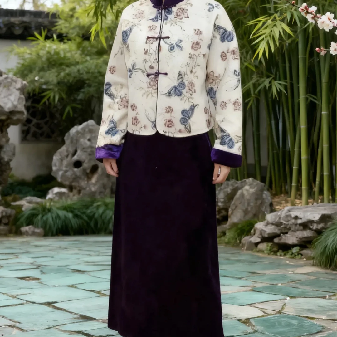 9820-【蝶恋花】新中式保暖加厚两件套女装冬款国风套装