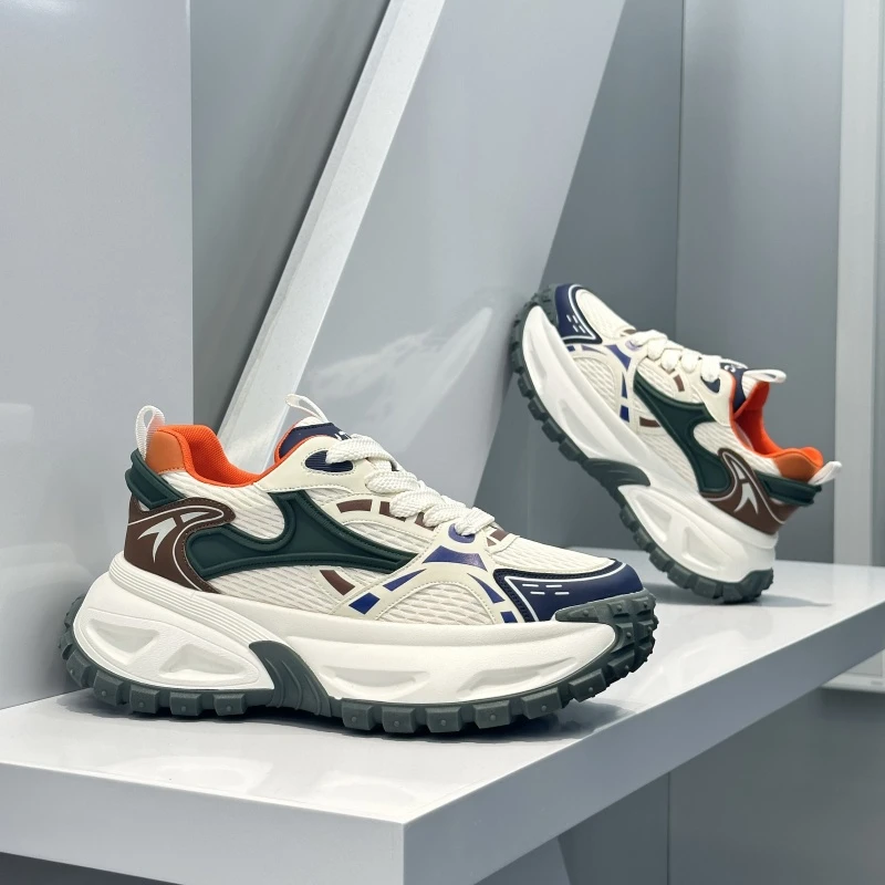 秋季网面透气潮鞋时尚百搭舒适休闲鞋低帮软底增高厚底男士老爹鞋