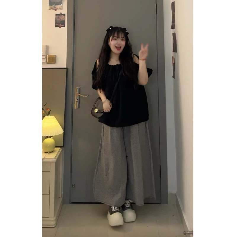 黑色短袖套装女夏2025新款胖mm显瘦设计感88106