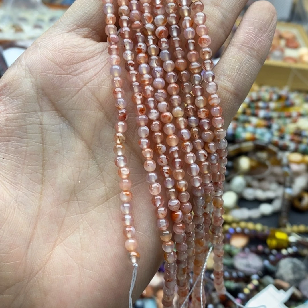 玛瑙/玉髓未镶嵌珠宝半成品一条天然4mm冰漂南红E163