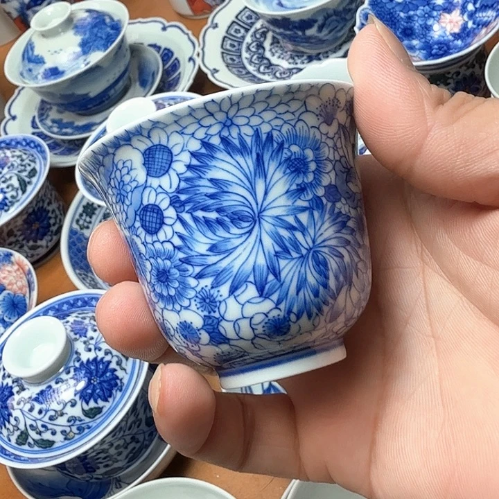 手绘青花万花单杯