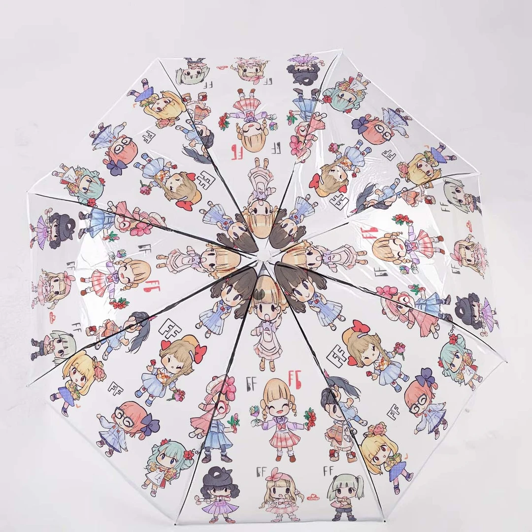 新款动漫人物，卡通女孩，花朵彩绘透明伞，适合街拍