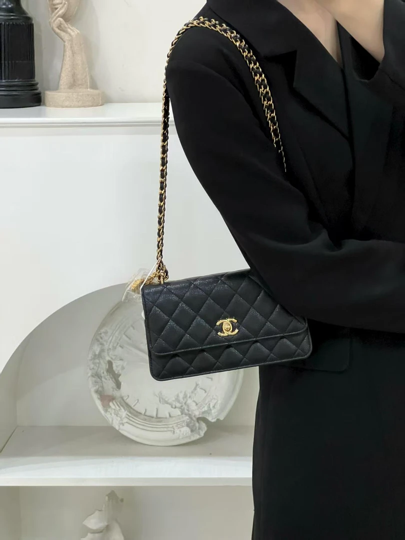 99新 Chanel/香奈儿 chanel  23s黑金吊坠风琴woc包/优品