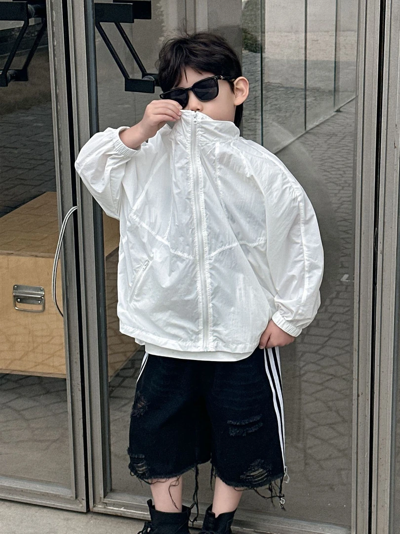 男童夏款外套2025新款儿童夏季上衣男孩户外连帽防晒衣薄款