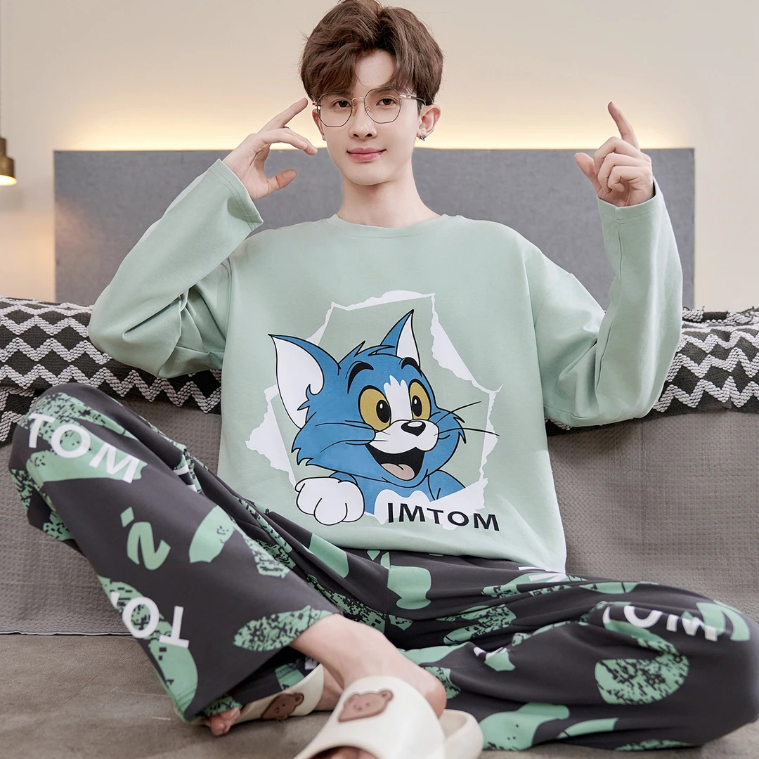 2025年新款男士睡衣春秋款春秋季长袖休闲男式纯棉大码家居服套装