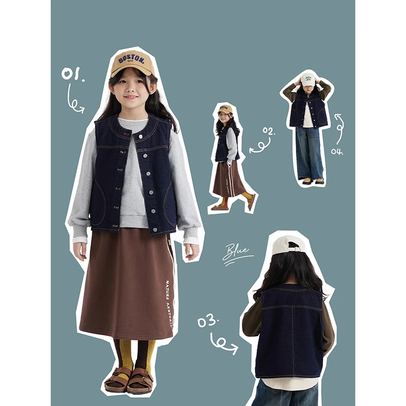 女童春秋季新款儿童百搭宽松牛仔马甲中大童水洗设计感童装背心潮