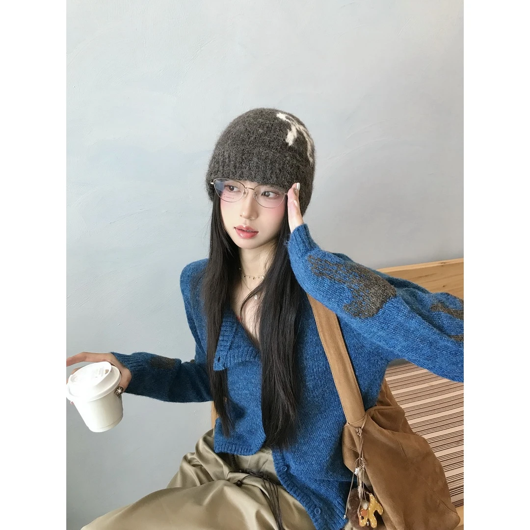 极简日系蝴蝶结针织包头帽女秋冬显脸小堆堆冷帽保暖毛线帽