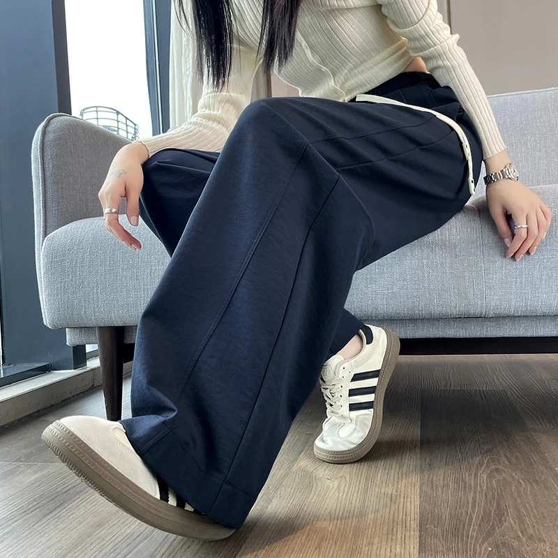 运动阔腿裤女春秋季高腰宽松女裤休闲裤子宽松窄版香蕉直筒加厚裤