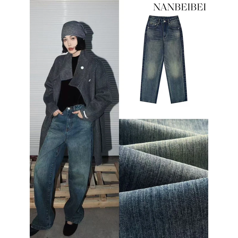 NanBeiBei‘竹节大牛’ 秋冬复古做旧极简百搭宽松牛仔裤 779