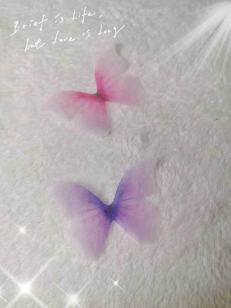 8cm仿真蝴蝶渐变色底纱欧根纱diy古风发夹饰品材料配件