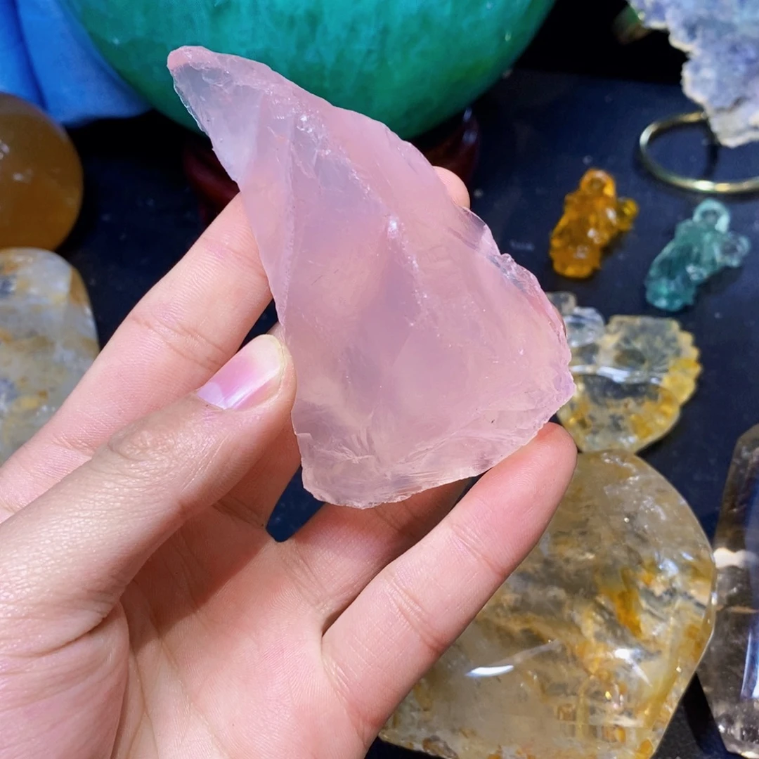 水晶天然粉水晶未镶嵌兔*