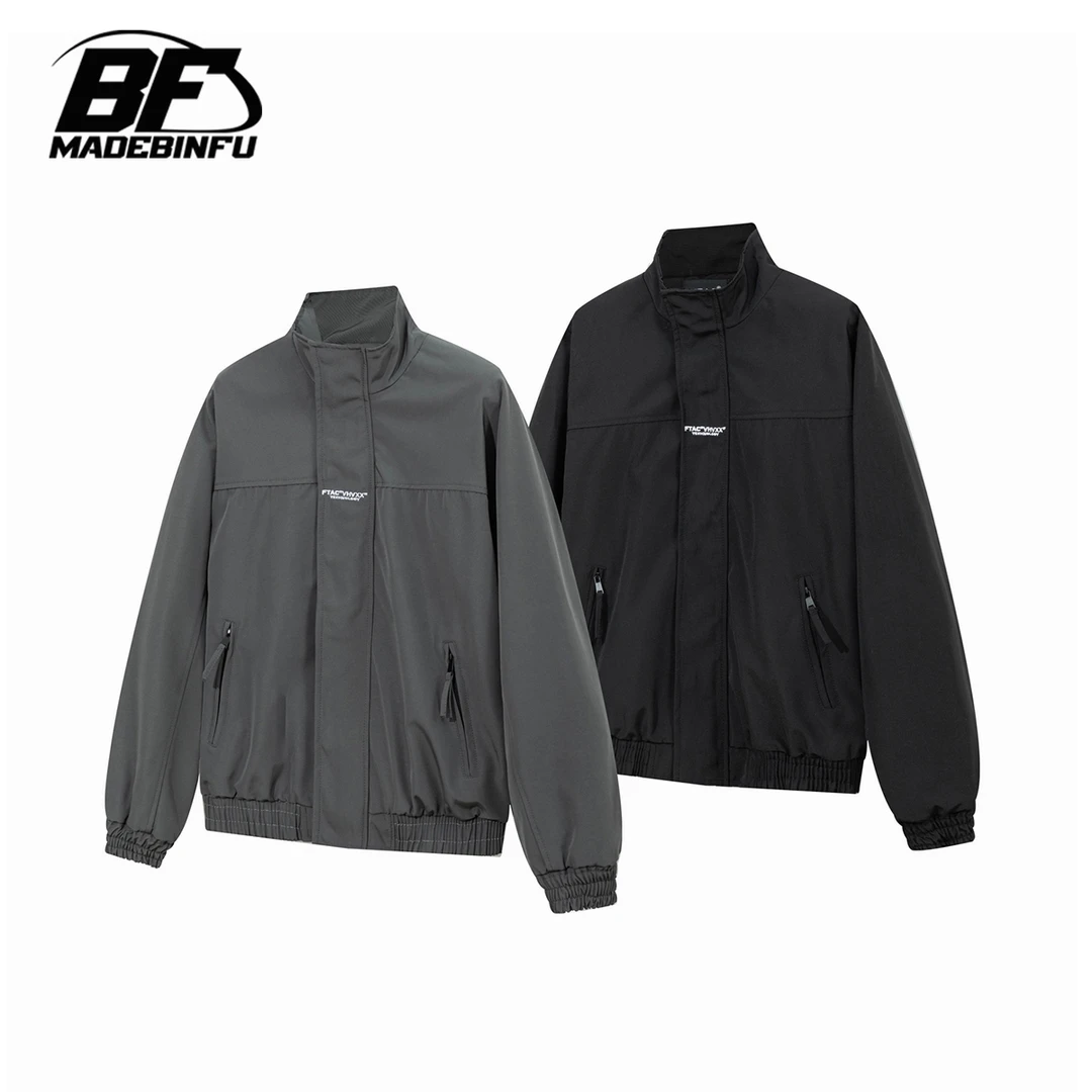 BINFU 2025春季男女同款休闲织带拼色宽松男女同款宽松外套夹克