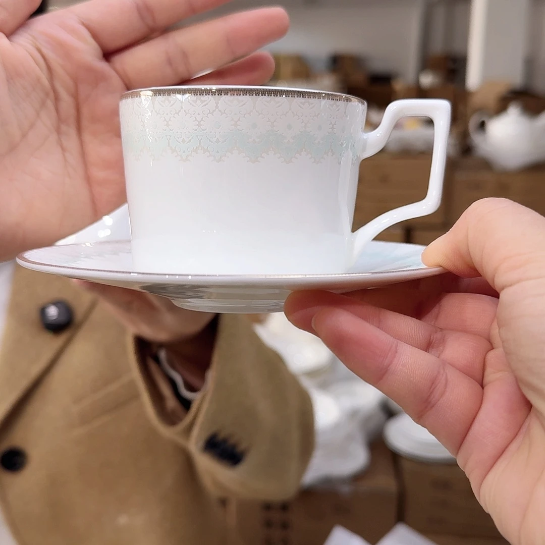 骨瓷高骨骨瓷咖啡杯碟一套250ml外贸骨瓷