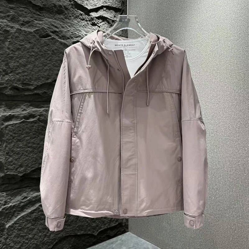 春秋新款夹克外套冲锋衣连帽休闲百搭上衣设计感纯色洋气时尚风衣